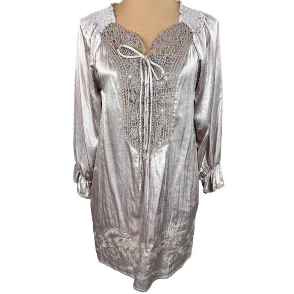 Tasha Polizzi Collection Champagne Eyelet Lace Mini Dress Small - Picture 1 of 9